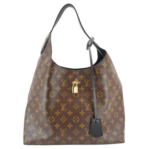 LOUIS VUITTON Flower Monogram Canvas Hobo Bag Brown
