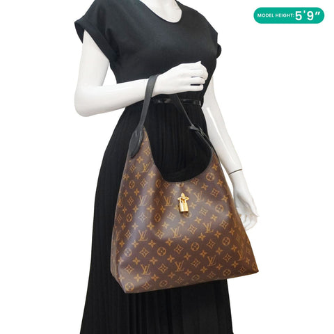 LOUIS VUITTON Flower Monogram Canvas Hobo Bag Brown