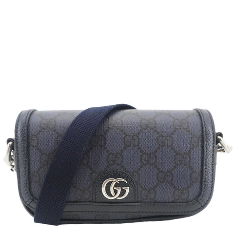GUCCI Ophidia Super Mini GG Supreme Canvas Shoulder Bag Navy Blue 795466