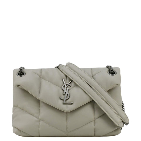 YVES SAINT LAURENT Loulou Puffer Quilted Leather Shoulder Bag Light Grey