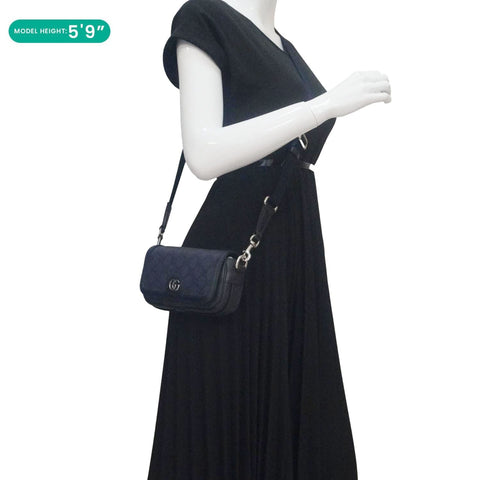 GUCCI Ophidia Super Mini GG Supreme Canvas Shoulder Bag Navy Blue 795466