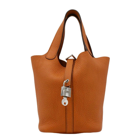 HERMES Picotin Lock 18 Taurillon Clemence Leather Hobo Bag Orange