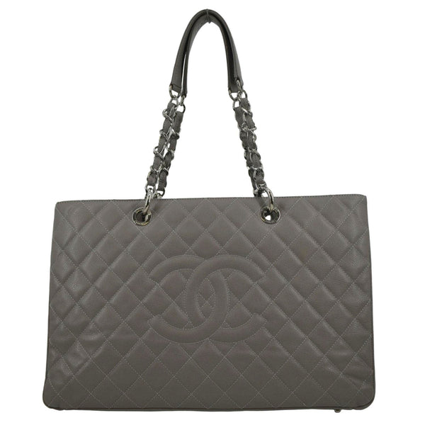 CHANEL XL Quilted Caviar Leather Shopping Tote Bag Gray