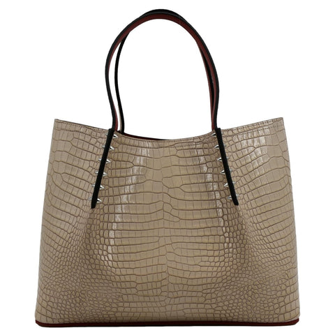 CHRISTIAN LOUBOUTIN Cabata Spike Leather Tote Bag Beige