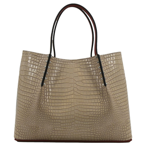 CHRISTIAN LOUBOUTIN Cabata Spike Leather Tote Bag Beige