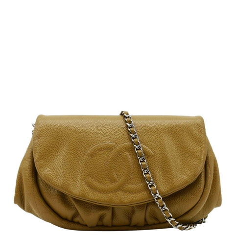 CHANEL Half Moon Caviar Leather Wallet on Chain Crossbody Bag Brown