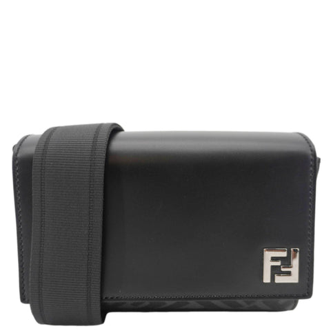FENDI FF Squared Compact FF Canvas Shoulder Bag Black