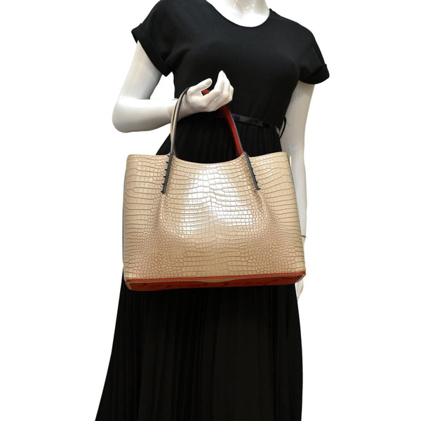 CHRISTIAN LOUBOUTIN Cabata Spike Leather Tote Bag Beige