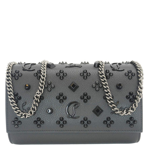 CHRISTIAN LOUBOUTIN Paloma Spikes Leather Clutch Crossbody Bag Black
