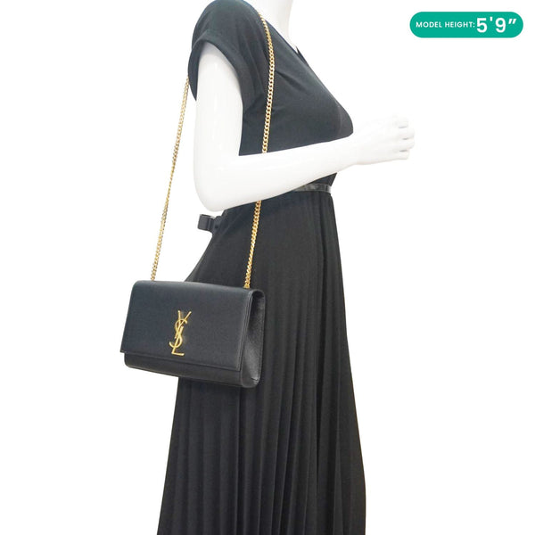 YVES SAINT LAURENT Kate Medium Grain De Poudre Leather Crossbody Bag Black