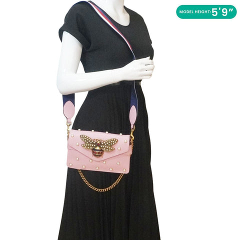 GUCCI Broadway Queen Margaret Pearl Studded Nappa Leather Crossbody Bag Pink