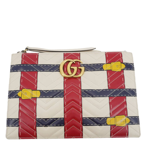 GUCCI GG Marmont Trompe L'Oeil Print Matelasse Leather Pouch Multicolor 466489