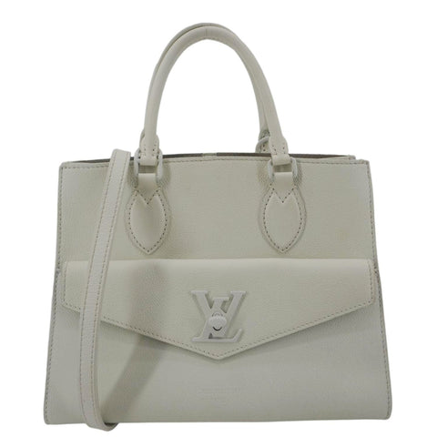 LOUIS VUITTON Lockme PM Monochrome Soft Calfskin Leather Tote Bag White