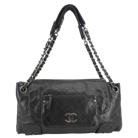 CHANEL Pocket in The City Caviar Leather Shoulder Bag Black