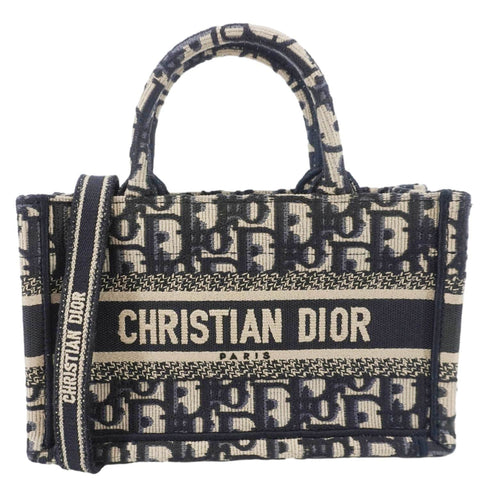 CHRISTIAN DIOR Book Mini Oblique Embroidery Canvas Shoulder Bag Blue