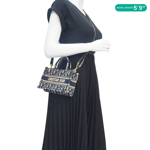 CHRISTIAN DIOR Book Mini Oblique Embroidery Canvas Shoulder Bag Blue