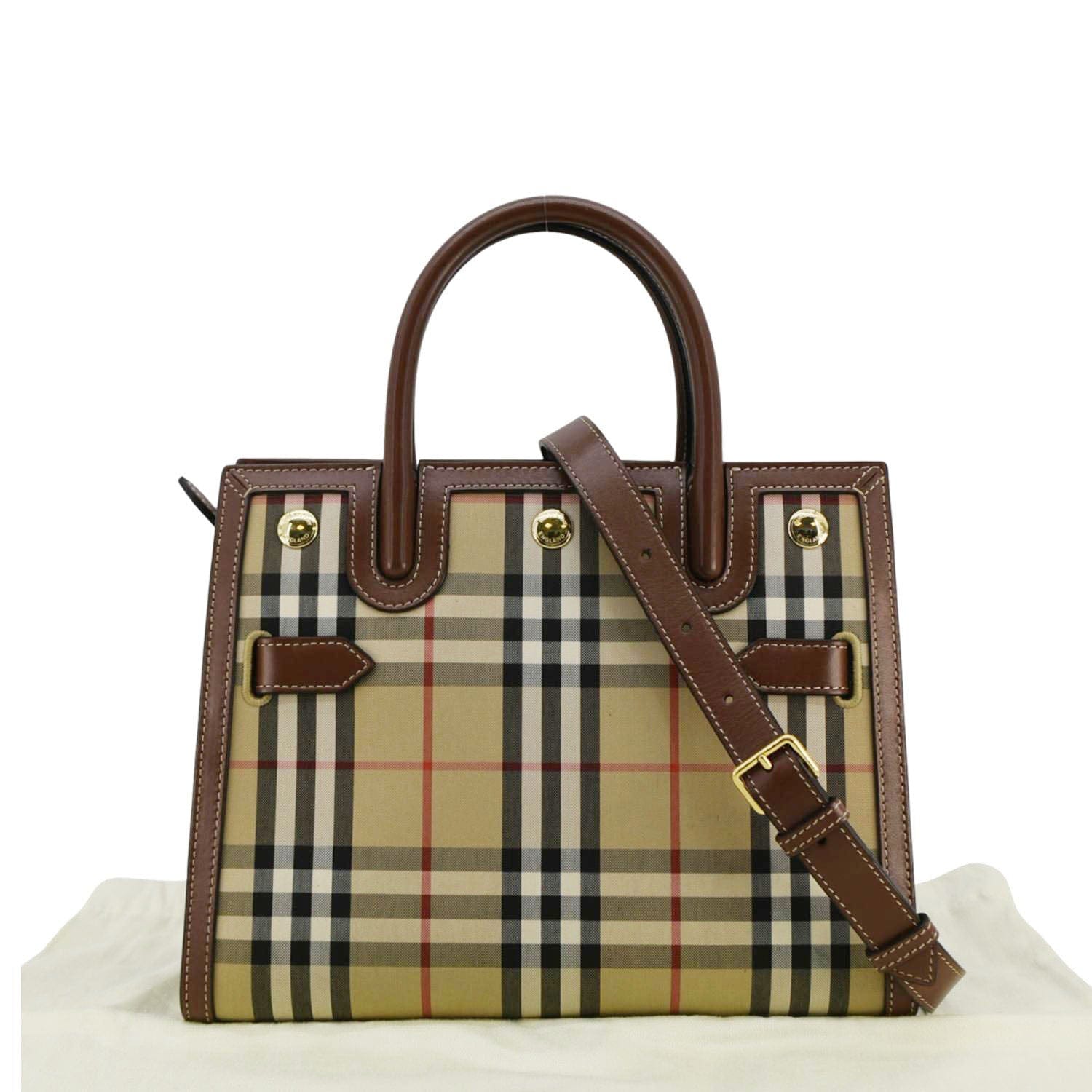 BURBERRY Title Mini Vintage Check Canvas Two Handle Bag Brown BURBERRY Title Mini Vintage Check Canvas Two Handle Bag Brown