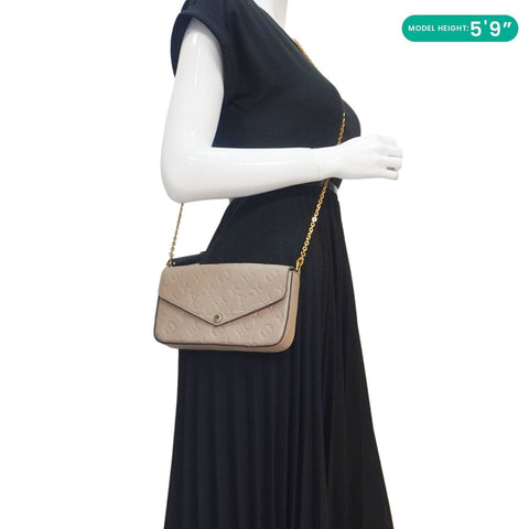 LOUIS VUITTON Felicie Pochette Monogram Empreinte Crossbody Bag Tourterelle Beige