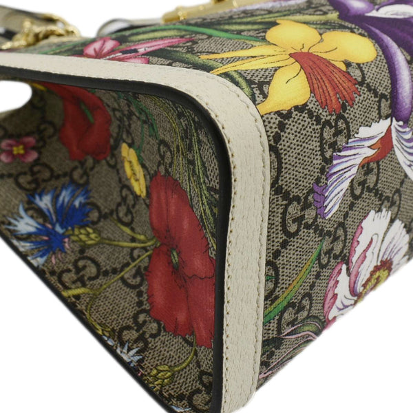 GUCCI Padlock Flora Small GG Supreme Canvas Shoulder Bag Beige 498156