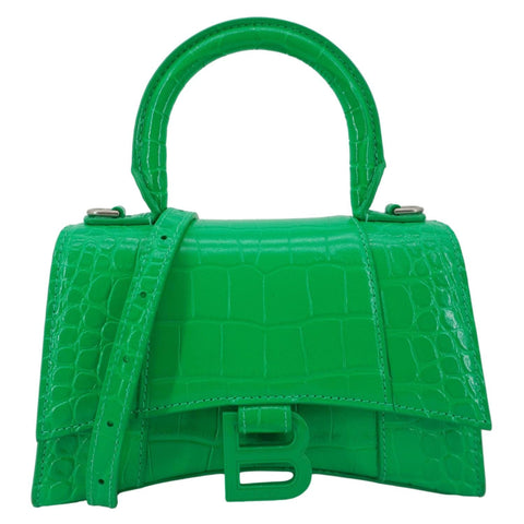 BALENCIAGA Hourglass Leather Tote Crossbody Bag Green