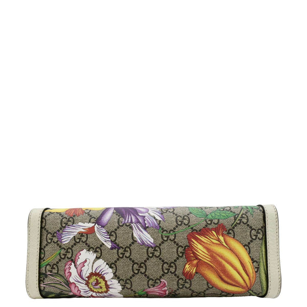 GUCCI Padlock Flora Small GG Supreme Canvas Shoulder Bag Beige 498156