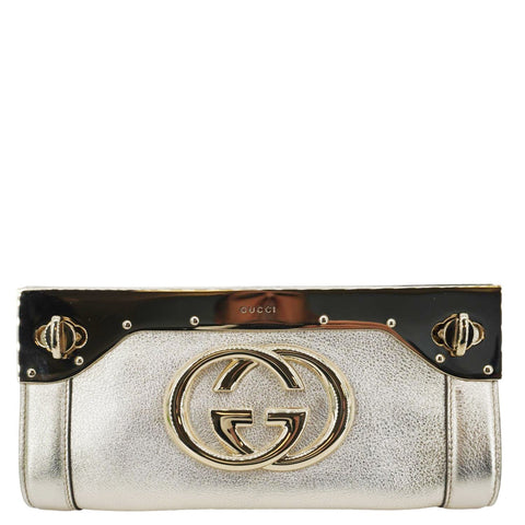 GUCCI Britt Metallic Calfskin Leather Clutch Gold
