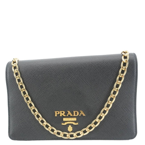 PRADA Saffiano Lux Chain Crossbody Bag Black