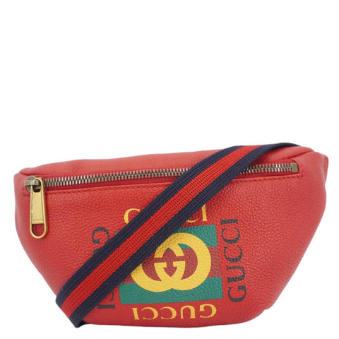 GUCCI Print Small Leather Belt Waist Bum Bag Red 527792