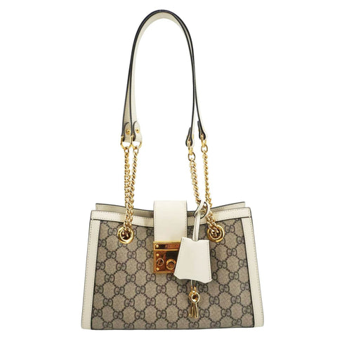 GUCCI Padlock Medium GG Supreme Canvas Tote Bag Beige 498156