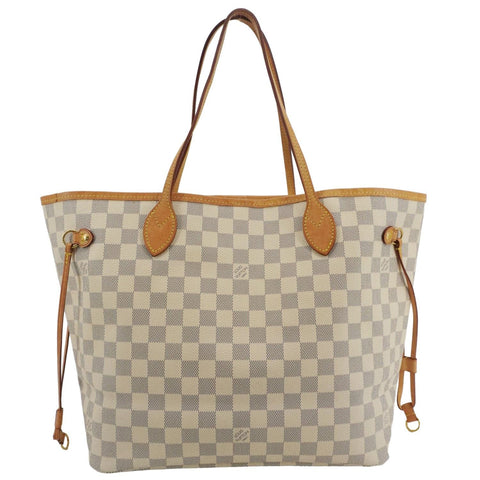 LOUIS VUITTON Neverfull MM Damier Azur Tote Shoulder Bag White