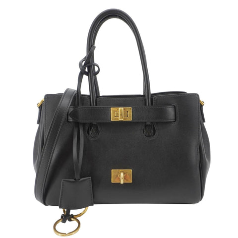 BALENCIAGA Carry All Bel Air Bag Leather Tote Shoulder Bag Black