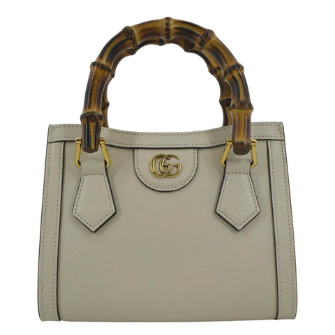 GUCCI Diana Bamboo Mini Leather Tote Bag White 655661
