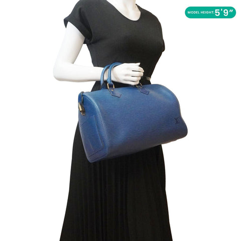 LOUIS VUITTON Speedy 30 Epi Leather Satchel Bag Blue