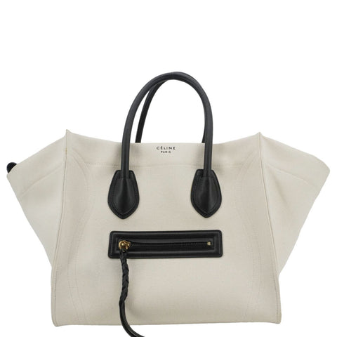 CELINE Luggage Phantom Medium Cotton Canvas Tote Bag White