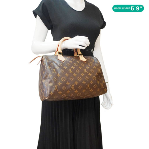 LOUIS VUITTON Speedy 30 Monogram Canvas Satchel Bag Brown