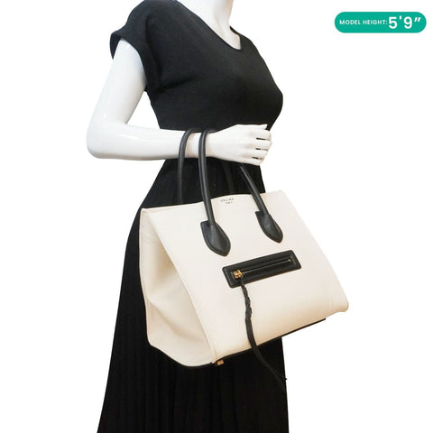 CELINE Luggage Phantom Medium Cotton Canvas Tote Bag White