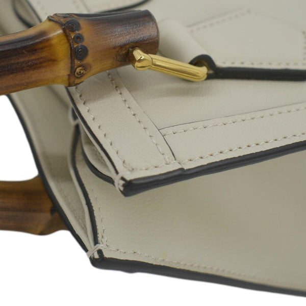 GUCCI Diana Bamboo Mini Leather Tote Bag White 655661