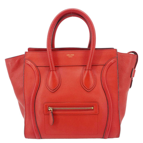 CELINE Nano Luggage Leather Satchel Bag Red