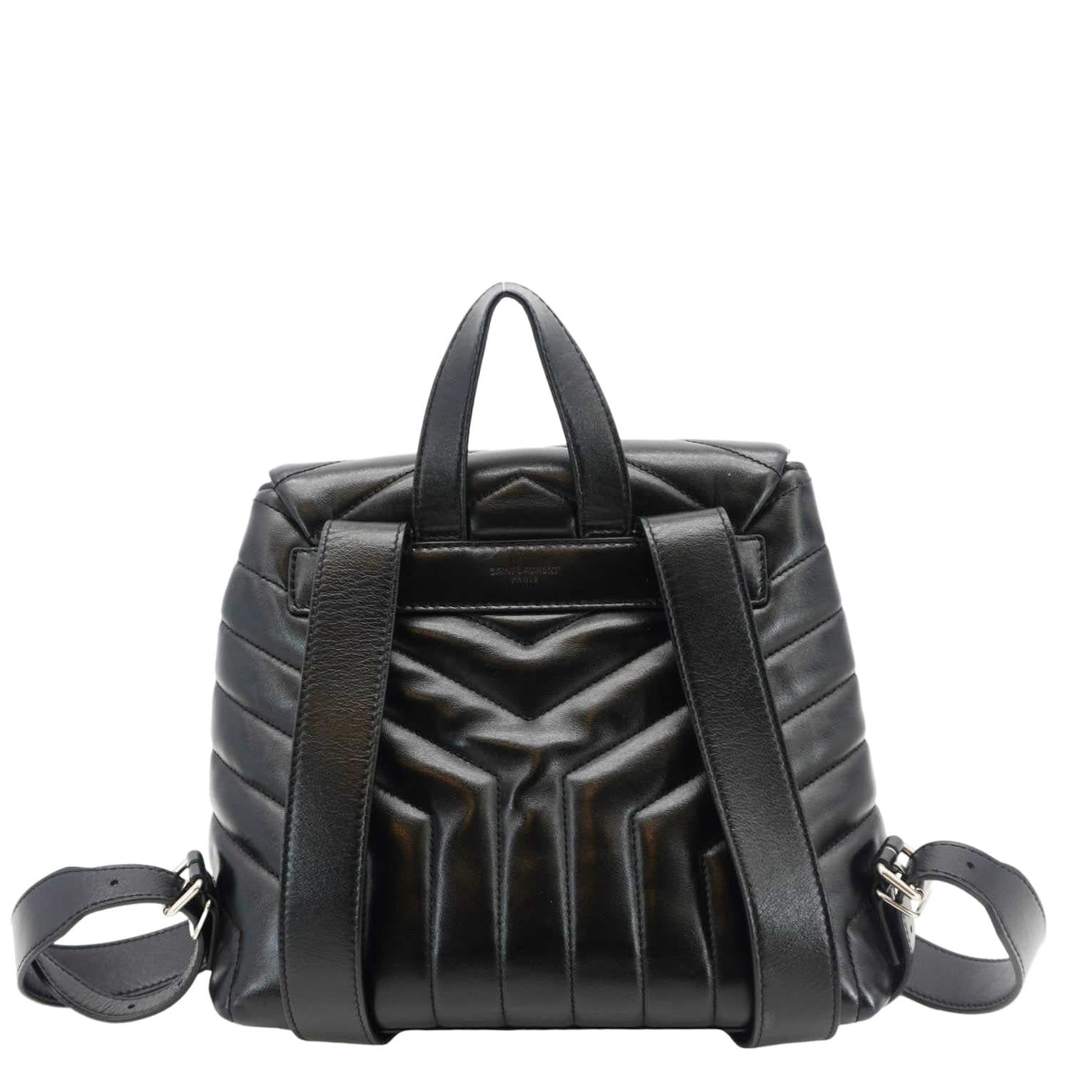 black leather quilted backpack Saint Laurent Loulou Small Backpack In Matelassé “y” Leather