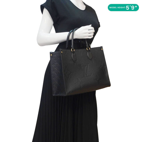 LOUIS VUITTON Onthego MM Giant Monogram Empreinte Leather Tote Bag Black
