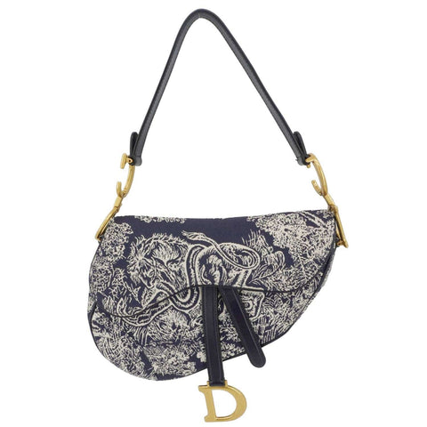 CHRISTIAN DIOR Saddle Reverse Embroidered Toile Hobo Bag Blue