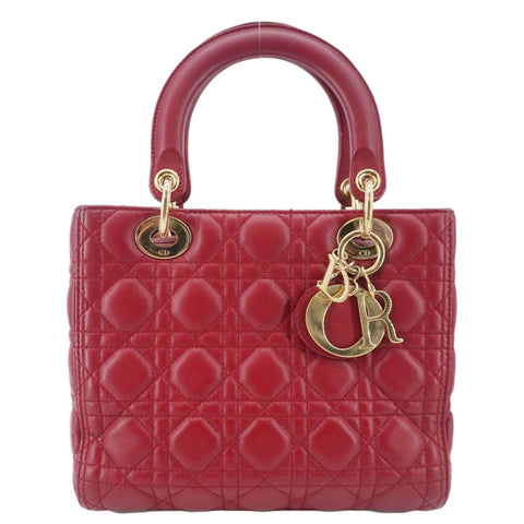 CHRISTIAN DIOR Lady Dior Medium Cannage Leather Crossbody Bag Red
