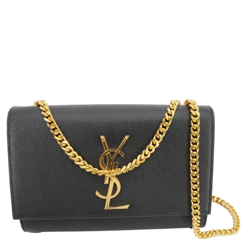 YVES SAINT LAURENT Kate Grain De Poudre Leather Chain Crossbody Bag Black