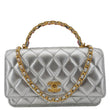 CHANEL Rainbow Woven WOC Calfskin Leather Top Handle Bag Metallic Silver