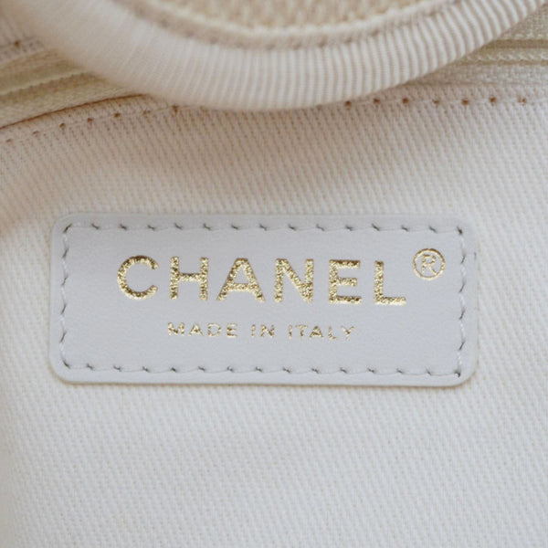 CHANEL Deauville Medium Pearl Embellished Canvas Tote Bag Cream