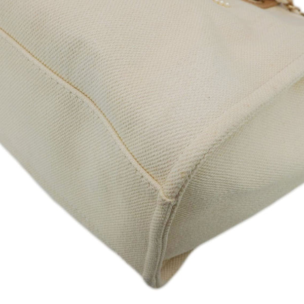 CHANEL Deauville Medium Pearl Embellished Canvas Tote Bag Cream