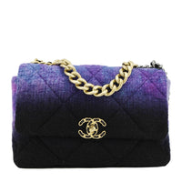 CHANEL 19 Flap Large Quilted Mixed Tweed Shoulder Bag Purple