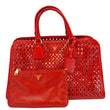 PRADA Saffiano Perforated Leather Tote Bag Red