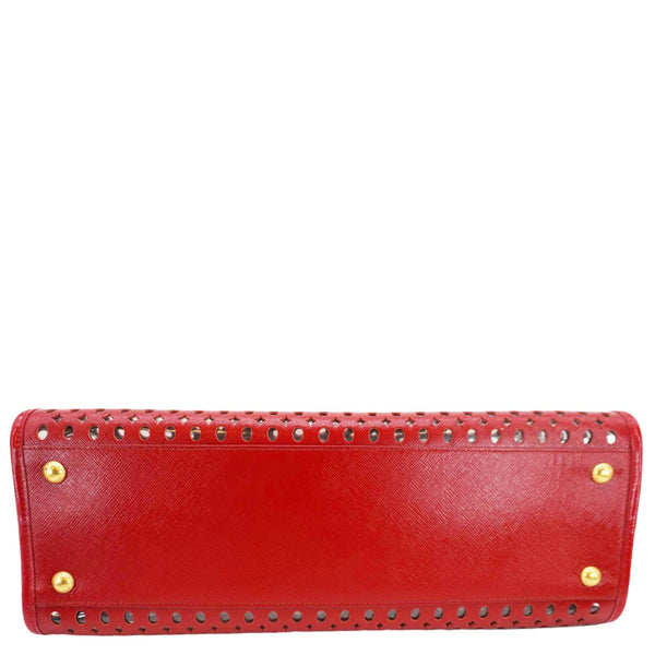 PRADA Saffiano Perforated Leather Tote Bag Red