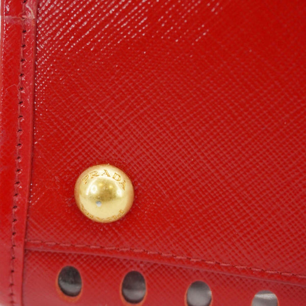 PRADA Saffiano Perforated Leather Tote Bag Red